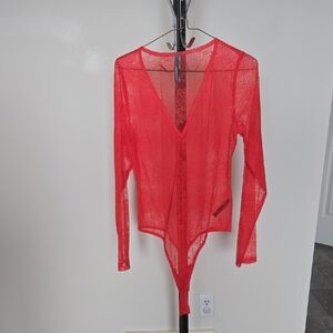 Anthropologie Vibrant Red Lace Bodysuit